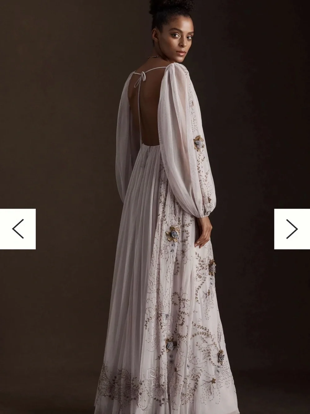 Anthropologie Dusty Rose Floral Embroidered Puff-Sleeve Gown - Picture 2 of 7